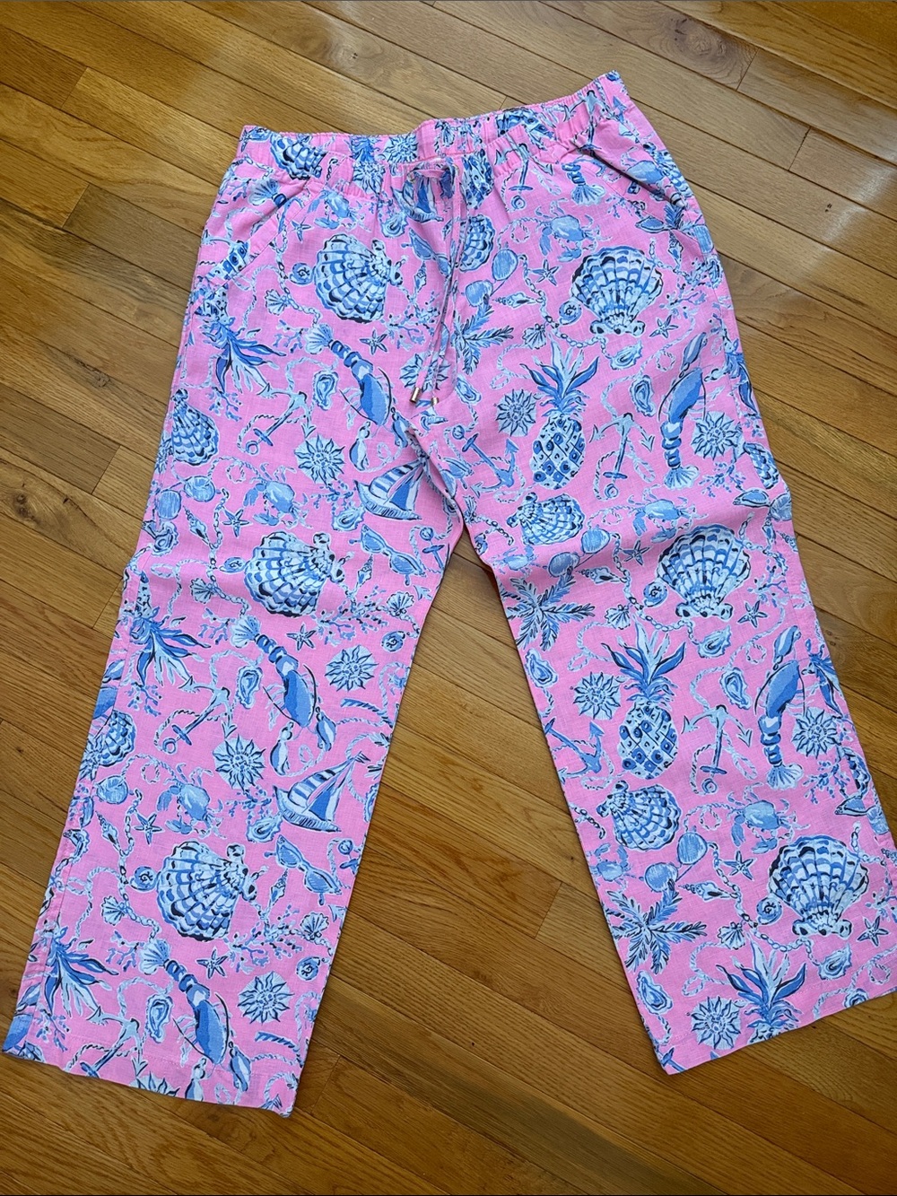 Lilly Pulitzer Pink Tropical Shell & Pineapple wide leg pants